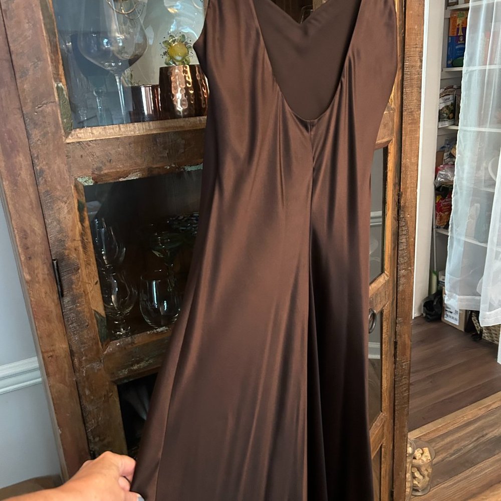Stunning Brown Silk Ralph Lauren Dress with Mini Train